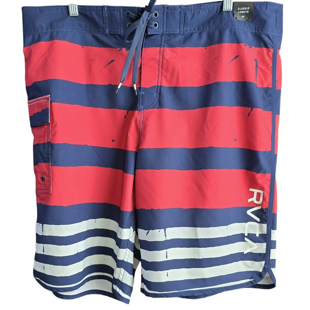 RVCA Eastern Men’s Size 38 Board Short Swim Trunks Performance  Red Blue NWT